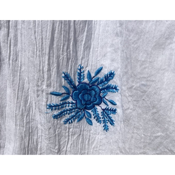 Ethnic Boho Peasant Embroidered Floral Gauze Midi Huipil Caftan Dress Ecuador M - Picture 6 of 7